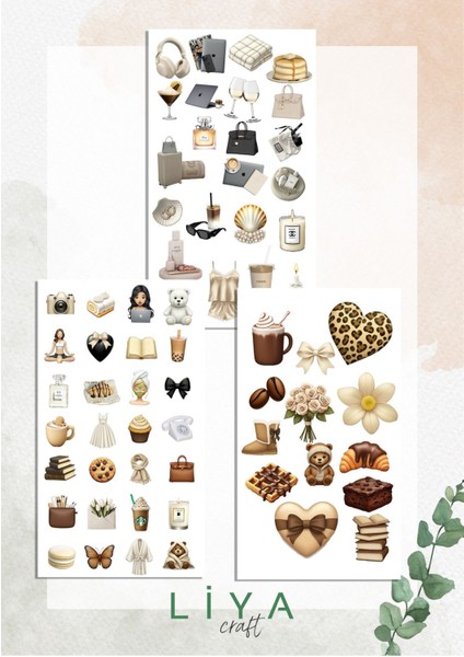 5'li Brown-Kahverengi-Leopar Sticker Set Planner Ajanda Bullet Journal Için Uygun Set fiyatları