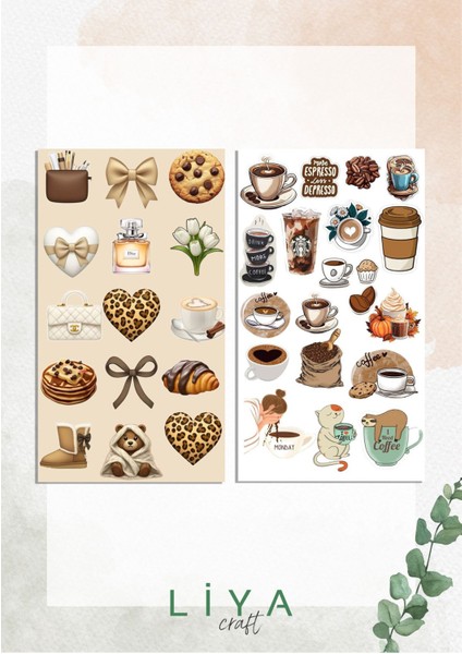 5'li Brown-Kahverengi-Leopar Sticker Set Planner Ajanda Bullet Journal Için Uygun Set modelleri