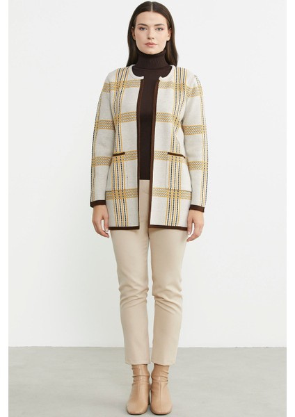 Sıfır Yaka Cepli Triko Ceket - Vizon