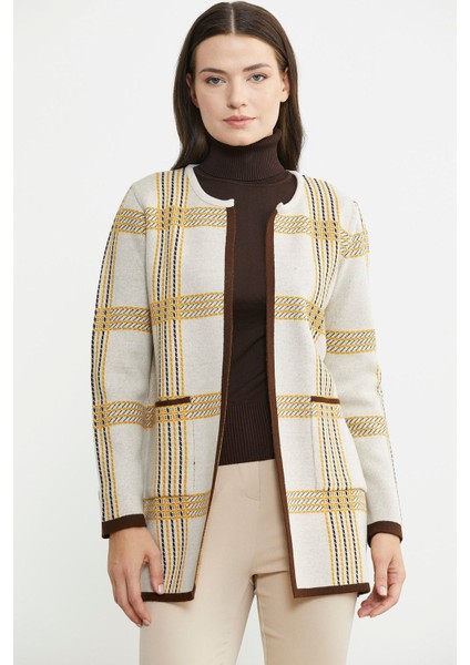 Sıfır Yaka Cepli Triko Ceket - Vizon fiyatları