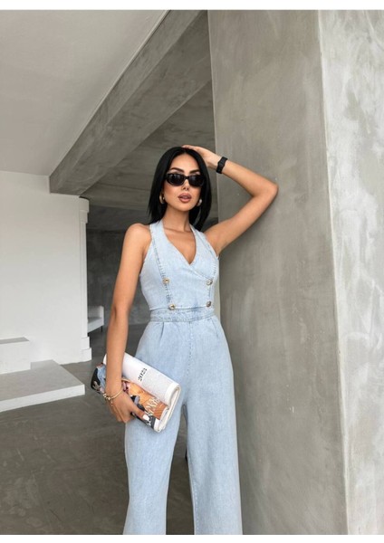 Tasarım Ithal Kot Tulum Denim Tulum