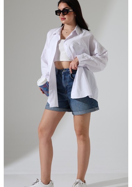 Kadın Gömlek Poplin Kumaş Çift Cepli Kadın Tunik Büyük Beyaz Beden Gömlek modelleri