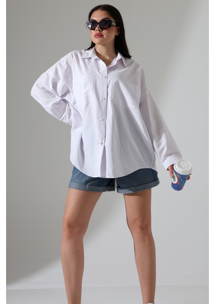 Kadın Gömlek Poplin Kumaş Çift Cepli Kadın Tunik Büyük Beyaz Beden Gömlek fırsatları