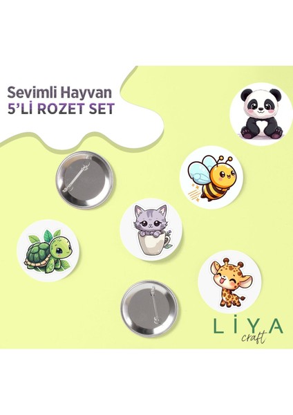 5 Adet Sevimli Hayvan Temalı Rozet