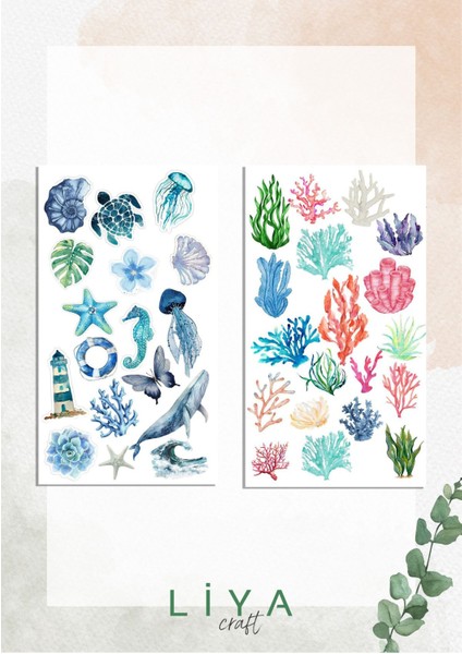 5'li Denizin Derinilkleri Sticker Set Planner Ajanda Bullet Journal Için Uygun Set modelleri