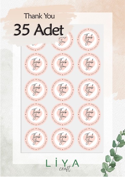 Thank You Made With Love Sticker Set 3 cm 35 Adet