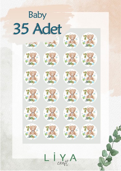 Baby Shower Sticker Set Kahve Rengi Tonları 15ADET 3 cm