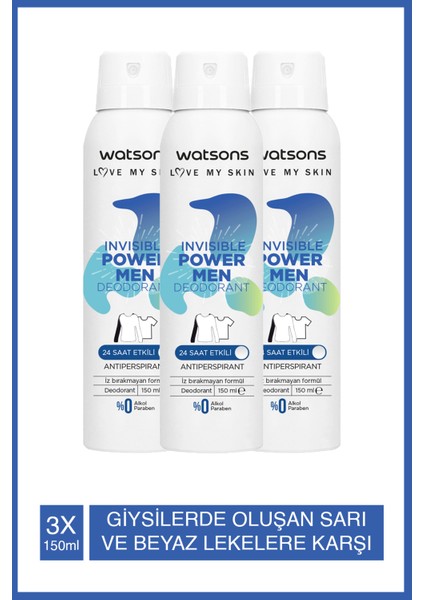 Invisible Power Men Deodorant Sprey 3x150ml