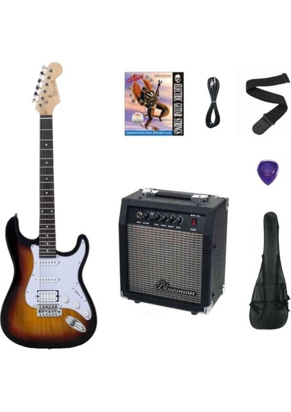 ESH-211 Sb Elektro Gitar Hss - Sunburst Set(Anfi-Softcase-Askı-Tel-Kablo-Pena)