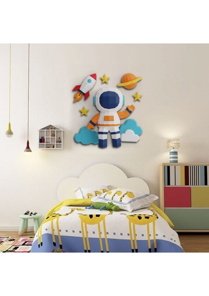Astronot Temalı 3D Kağıt Duvar Dekoru | Erkek Çocuk Odası Için Papercraft Maket | Uzay Konseptli Duvar Süsü fiyatları