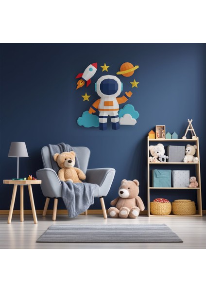 Astronot Temalı 3D Kağıt Duvar Dekoru | Erkek Çocuk Odası Için Papercraft Maket | Uzay Konseptli Duvar Süsü modelleri
