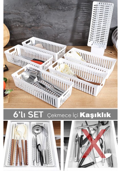 Altı Parçalı Modüler Mutfak Organizer Seti Beyaz