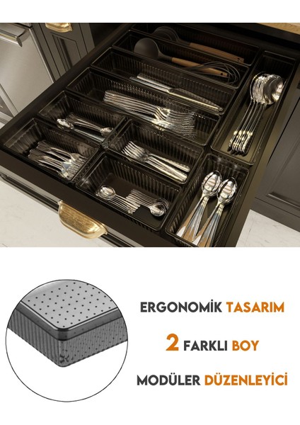 10'lu Modüler Çekmece Düzenleyici Seti, Antrasit Renk, Çatal, Kaşık, Bıçak Organizatörü fırsatları