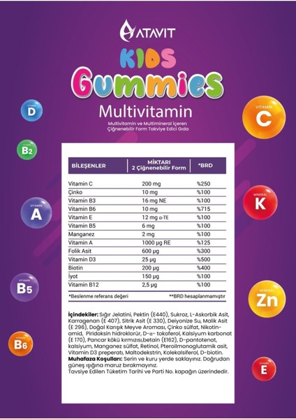 Atavit Kids Multivitamin 60 Gummies 2 Adet fiyatları