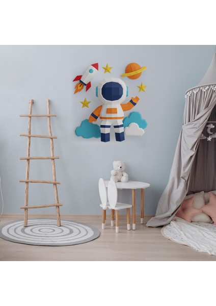 Astronot Temalı 3D Kağıt Duvar Dekoru | Erkek Çocuk Odası Için Papercraft Maket | Uzay Konseptli Duvar Süsü indirimleri
