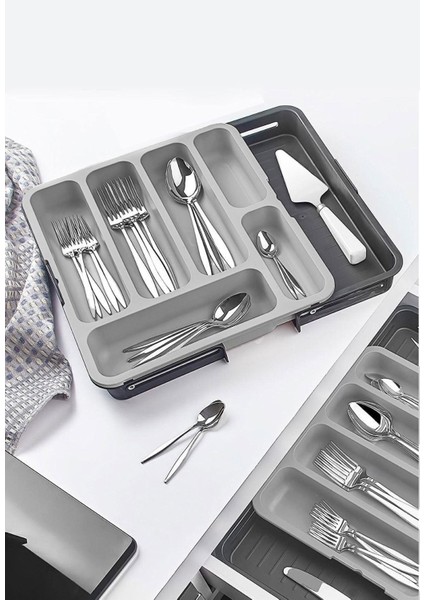 Çift Taraflı Ayarlanabilir Çekmece Organizer, Uzayabilen Kaşıklık ve Bıçaklık