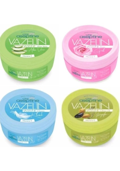 Asfstore Cire Aceptine Aloe Veralı Zeytinyağlı Gül Kokulu Klasik Sade Vazelin 150ML x 4 Adet