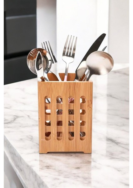 Şık Bambu Mutfak Kaşıklık, Dekoratif Tezgah Üstü Düzenleyici