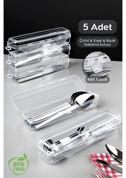 Beyaz Çok Amaçlı Saklama Kabı, 5'li Set, Kaşık ve Çatal Düzenleyici