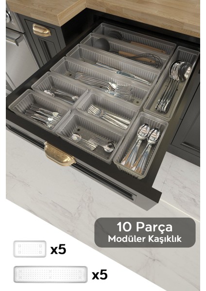 10'lu Modüler Çekmece Düzenleyici Set, Şeffaf ve Şık Organizasyon Çözümleri