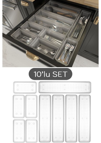 10'lu Modüler Çekmece Düzenleyici Set, Şeffaf ve Şık Organizasyon Çözümleri fiyatları