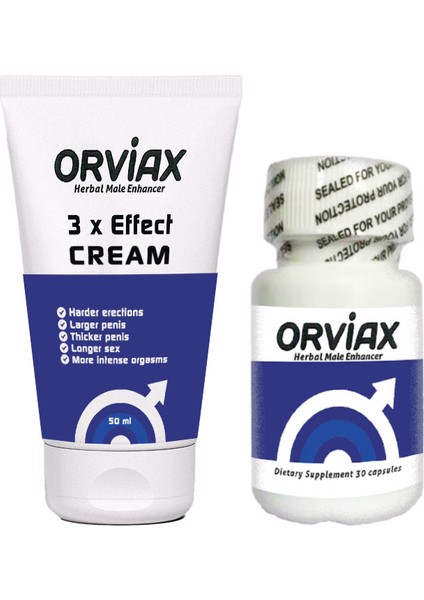 Orvıax Cream Erkeklere Gecikmeye Sertleşmeye Büyütmeye Üç Etkili Mucize Krem + Orviax 30LU Kapsüller