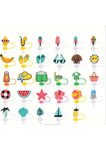 1 Adet Yaz Figürlü Stnly Termos Uyumlu Silikon Pipet Kapağı 10MM