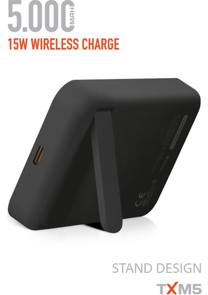 5.000 Mah Pd 15W Magsafe Kablosuz Wireless Taşınabilir Şarj Cihazı Siyah Powerbank Txm5 fırsatları