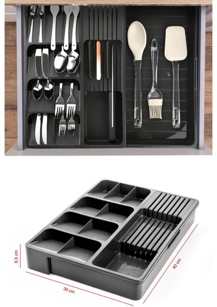 Ekru Ayarlanabilir Kayar Kızaklı Çekmece Içi Kaşıklık Bıçaklık