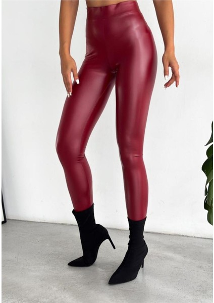 Kadın Yüksek Bel Deri Görünümlü Bilek Boy Dar Paça Tayt AYD0001 indirimleri