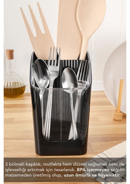3 Bölmeli Tezgah Üstü Kaşıklık, Çıkarılabilir Bölmeli Bıçak ve Kaşık Standı modelleri