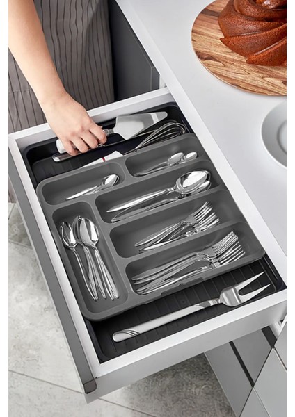 Çekmeceli 35CM Sürgülü Bulaşık Kurutma Sepeti, Gri