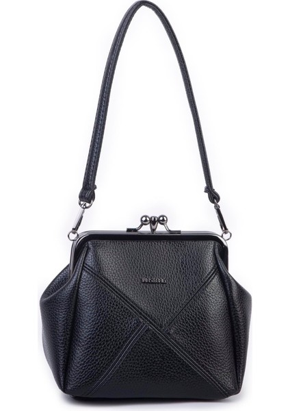 Mini Vintage Burslu Klipsli Kadın Omuz ve Çapraz Çanta Siyah Lopez ( 20X17 Cm)