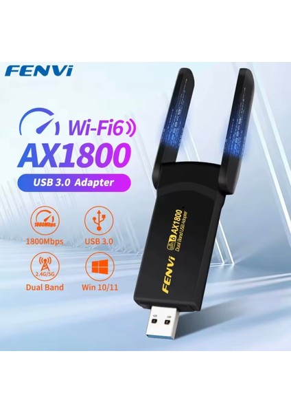 Wifi-6 Yüksek Hızlı 1800Mbps Usb 3.0 Yüksek Çekim Gücü CE Lisanslı Sertifikalı Orjinal Çift Bant 5Ghz/2.4Ghz-AX1800