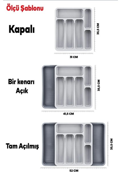 Ayarlanabilir Çekmece Düzenleyici, Kaşık, Çatal, Bıçak Organizeri, Gri, Kaliteli