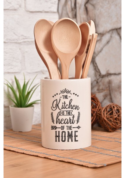 Beyaz Seramik Mutfak Tezgah Üstü Dik Kaşıklık ve Organizer, Şık ve Fonksiyonel Tasarım