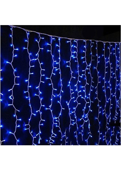 2*2mt 400 Ledli Akar Perde, Mavi (Siyah Kablo)