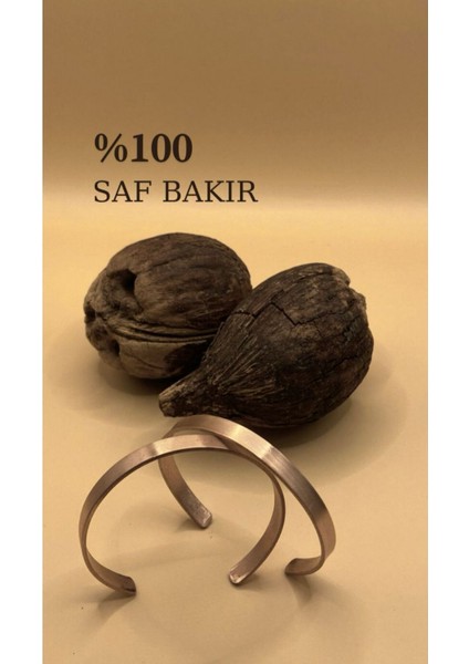 Saf Bakır Bileklik, Kaplamasız, Sağlıklı ve Şık Tasarım, 1 Adet