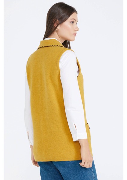 Kadın Cepli Düğmeli Triko Yelek - Güneş modelleri