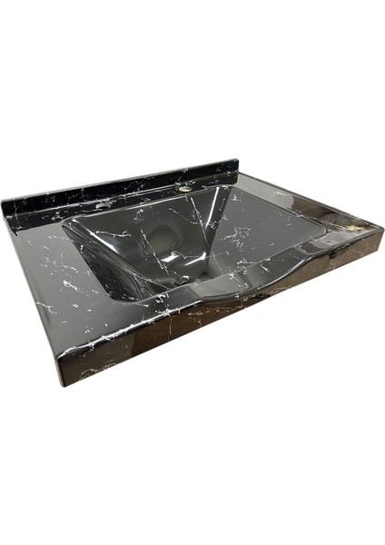 Dökme Akrilik Berber Lavabosu Siyah Gümüş Desenli 73X52 cm