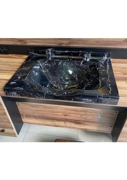 Dökme Akrilik Berber Lavabosu Siyah Gümüş Desenli 73X52 cm fiyatları