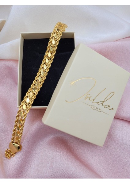 Şık Pullu Halat Bileklik, 22 Ayar Altın Kaplama, Zarif Takı Seçeneği