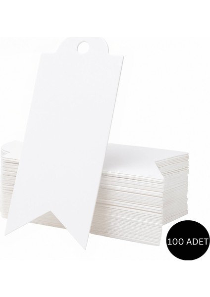 Flama Delikli Etiket- Hediye, Paket ve Çanta Sallantı Etiketi (Ipsiz) - 100 Adet, Beyaz