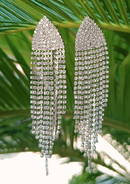 Gümüş Renk Zirkon Taşlı Lüks Abiye Küpe