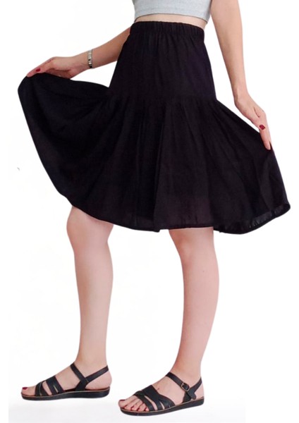 Siyah Viskon Kumaş Midi Boy Şort Etek fiyatları