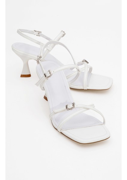 Nebel Beyaz Cilt Kadın Topuklu Sandalet