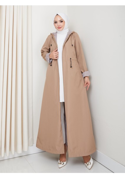 Kadın Kapüşonlu Çizgi Detaylı Vizon Bondit Kap fiyatları