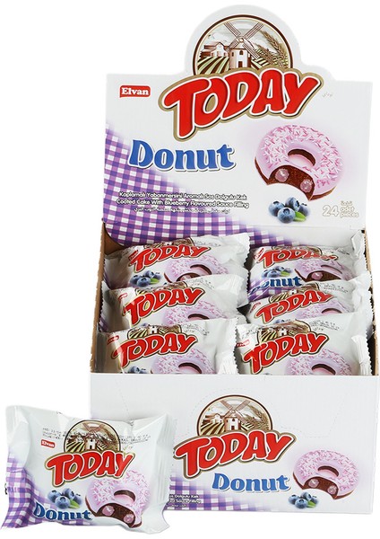 Today Yabanmersinli Donut Kek 24×35 g - Şeker, Buğday Unu, Yumurta ve Bitkisel Yağ İçeren Tekli Paket Taze Lezzet
