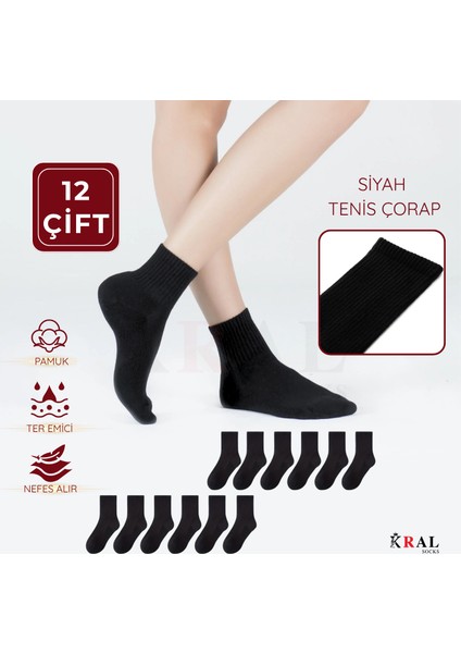 12 Çift Unisex Spor Tenis Kolej Çorabı – Pamuklu Nefes Alabilen Rahat Çorap Seti
