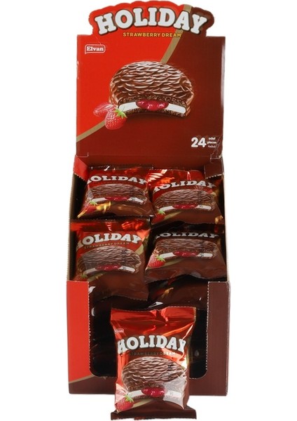 Holiday Çilekli Sandviç Bisküvi 30 Gr. 24 Lü (1 Paket)